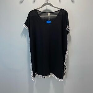 Black Pom-Pom Trim Swim Coverup